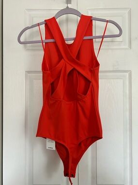 Express Neon Red Orange Crossback Bodysuit